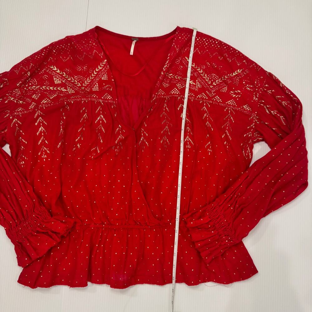 Free People Counting Stars Peasant Top Red Women's Medium Western Boho Festival - Picture 7 of 16